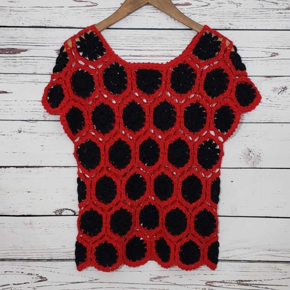 Vintage Hand Knit Crochet Granny Squares Sweater